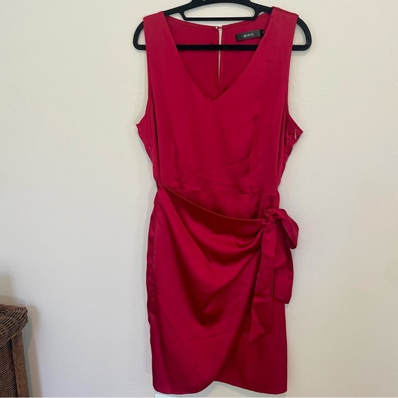 Satin Red Faux Wrap Dress - Picture 1 of 4